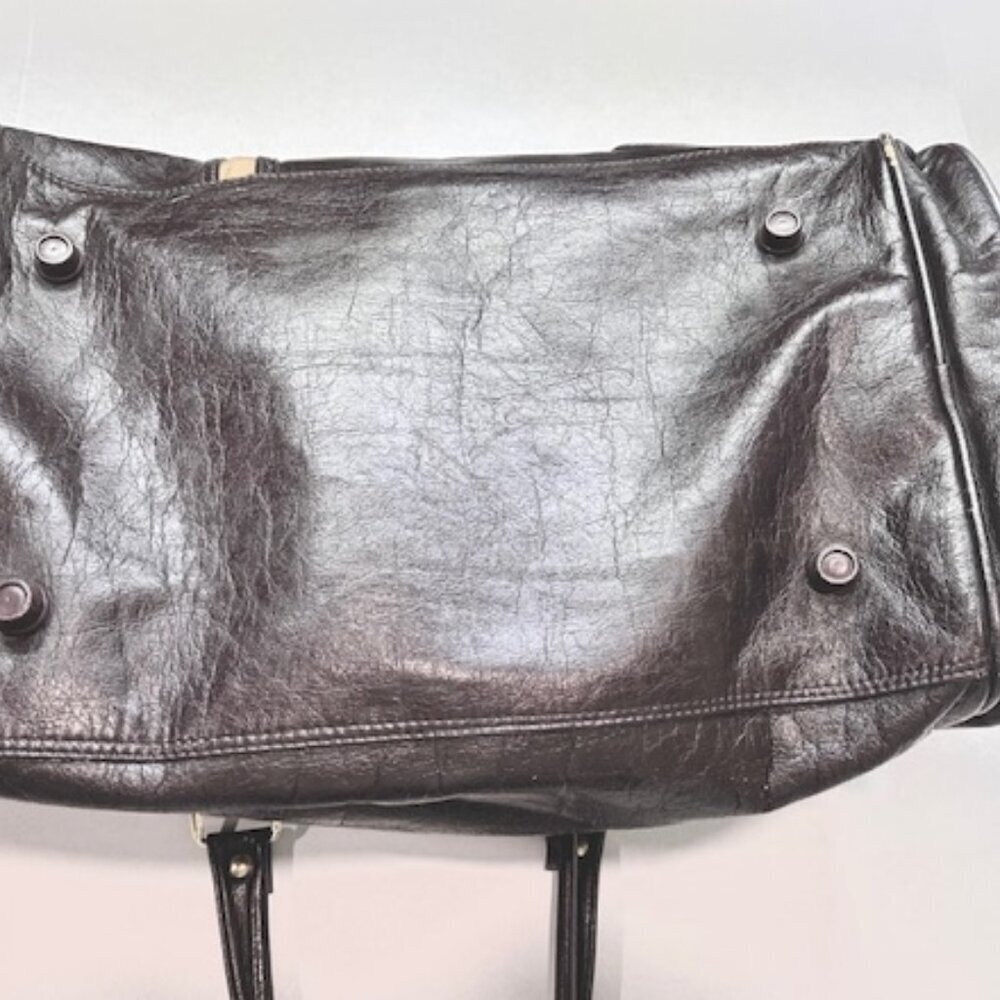 VTG Sir Bentley Leather Duffel Bag Travel Carry On Double Handles Black Red 18” - Picture 13 of 15